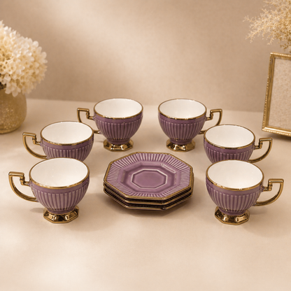 Royal Purple and beige Ceramic Tea Cup & Saucer Set with Gold Finish
