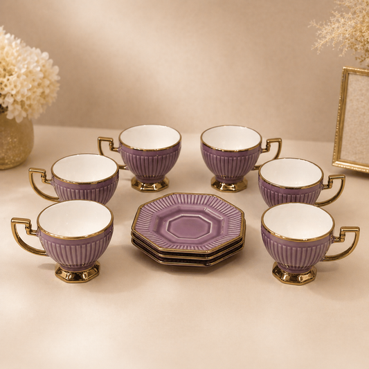 Royal Purple and beige Ceramic Tea Cup & Saucer Set with Gold Finish
