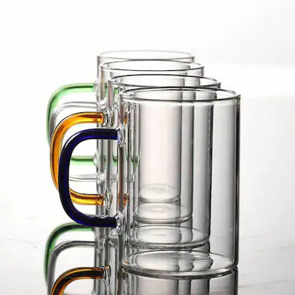 Tall Glass Mug with Colorful Handle