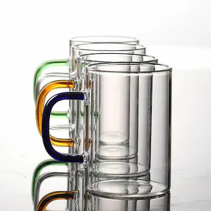 Tall Glass Mug with Colorful Handle
