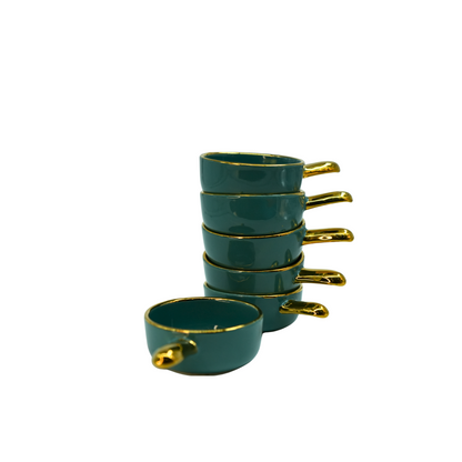 Elegant Ceramic Dip Bowls with Golden Handles – Set of 6