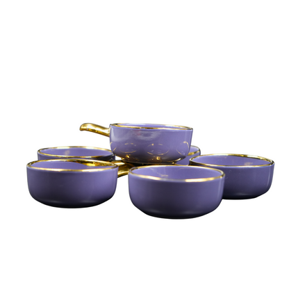 Elegant Ceramic Dip Bowls with Golden Handles – Set of 6