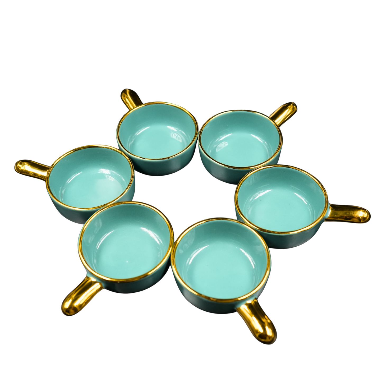 Elegant Ceramic Dip Bowls with Golden Handles – Set of 6