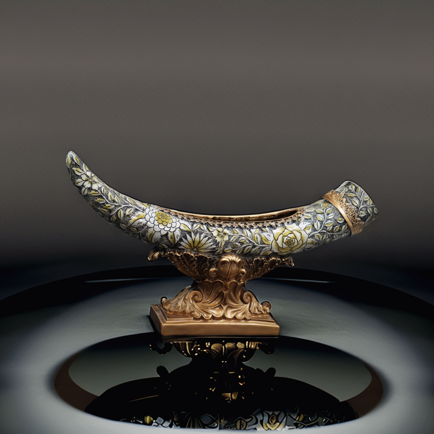 Decorative Floral Tusk Sculpture – Gold & Hand-Painted