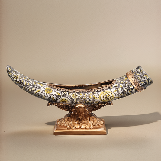Decorative Floral Tusk Sculpture – Gold & Hand-Painted