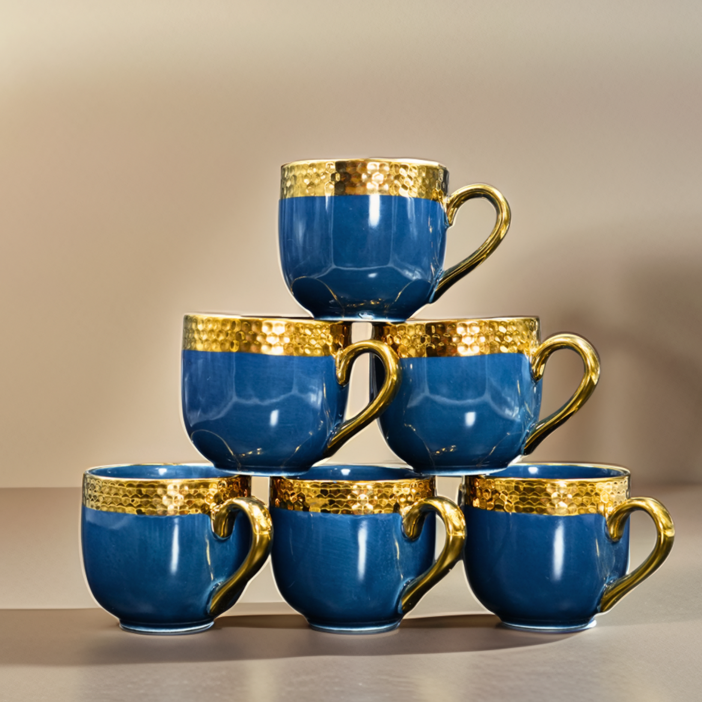 Luxury Ceramic Tea & Coffee Mug Set with Golden Rim – Set of 6