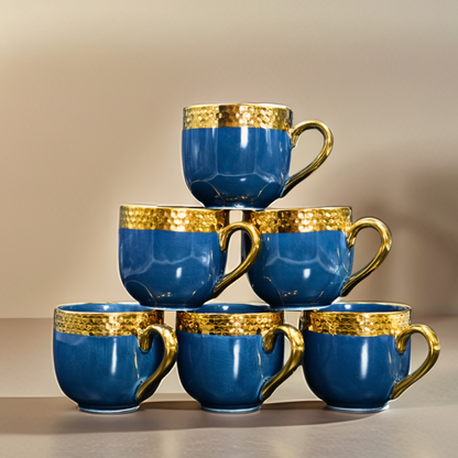 Luxury Ceramic Tea & Coffee Mug Set with Golden Rim – Set of 6