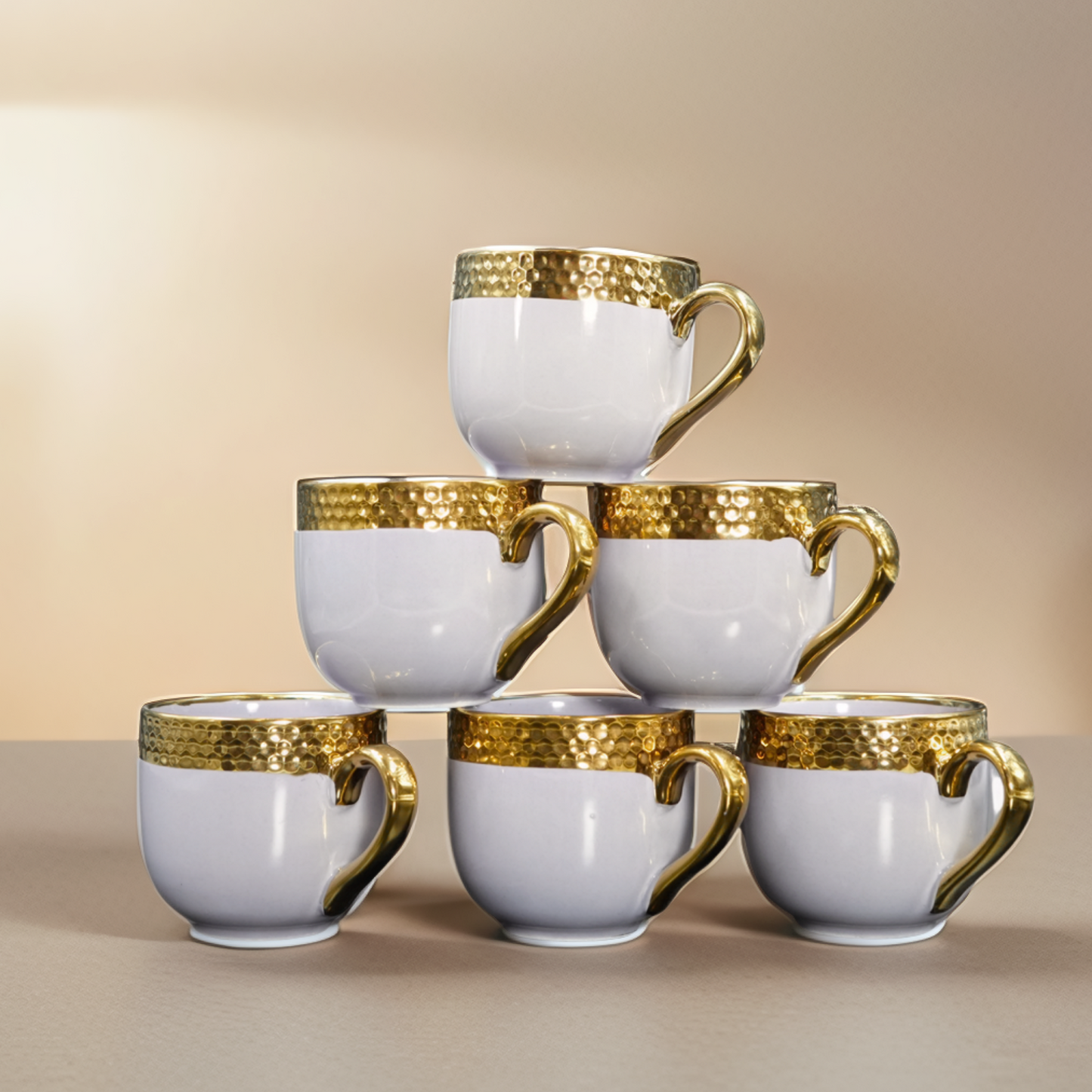 Luxury Ceramic Tea & Coffee Mug Set with Golden Rim – Set of 6