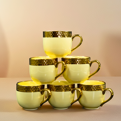 Luxury Ceramic Tea & Coffee Mug Set with Golden Rim – Set of 6