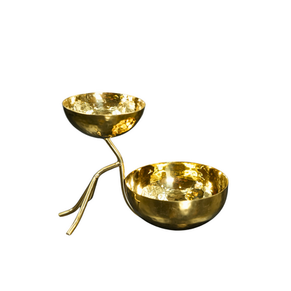 Handcrafted Brass Dual Bowl Stand