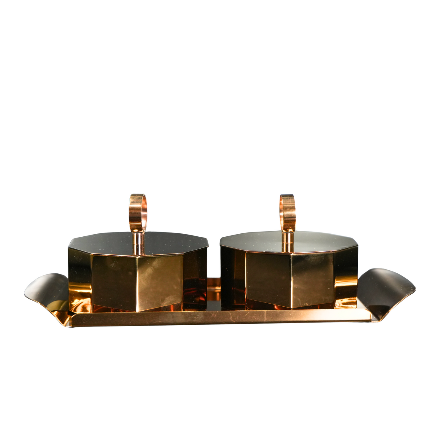 Rose Gold Octagon Jar Set with Tray