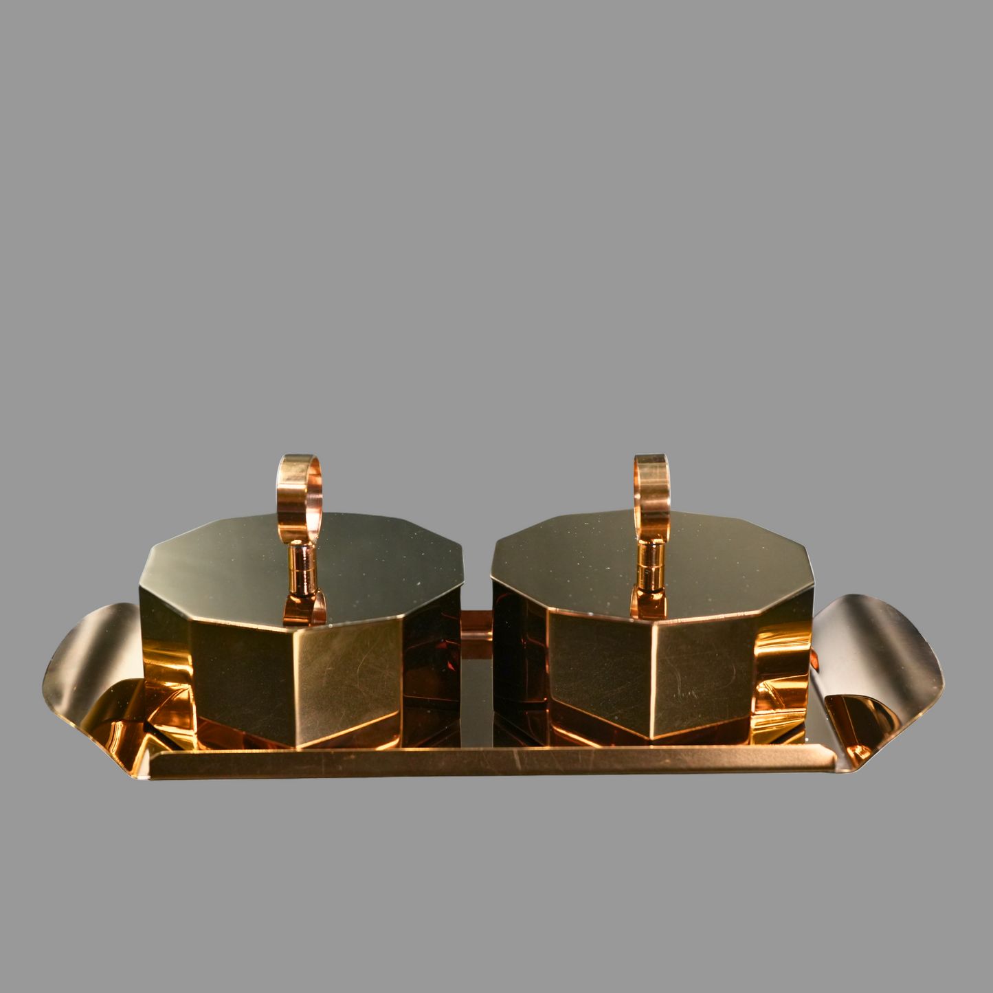 Rose Gold Octagon Jar Set with Tray