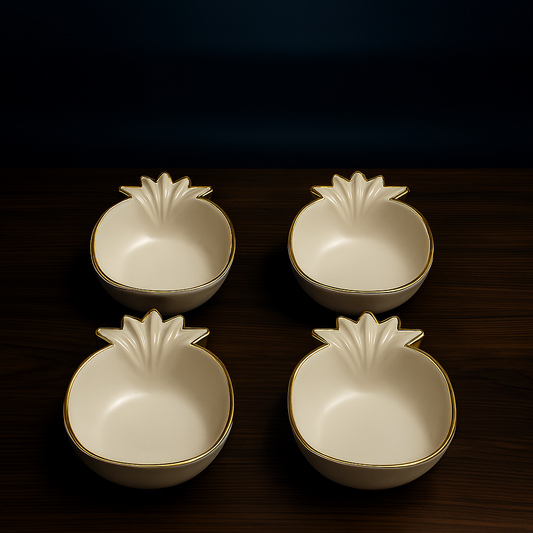 Elegant Pineapple-Shaped Ceramic Bowl Set with Golden Rim
