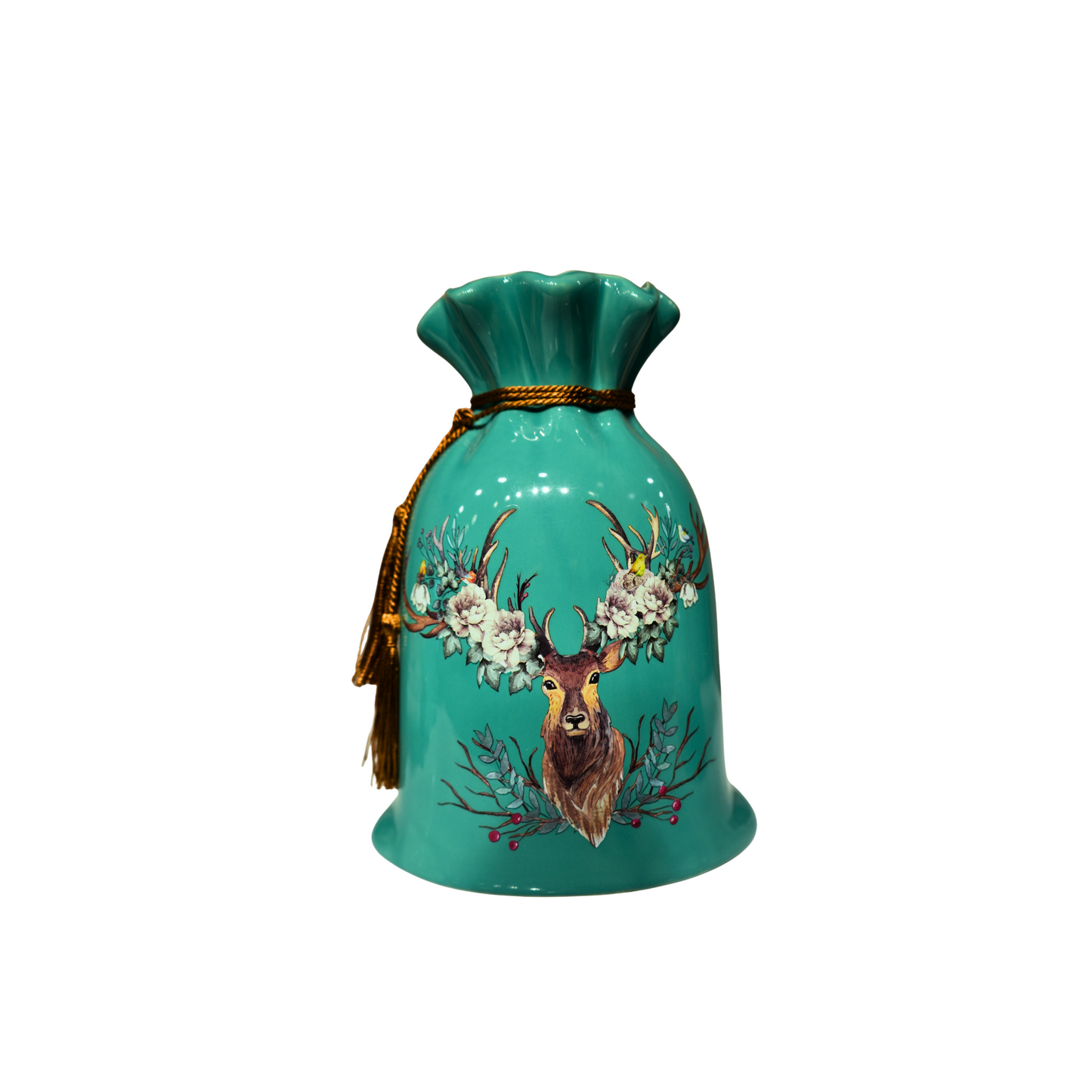 Ceremic Set of 3 Deer Head Vase and Plate