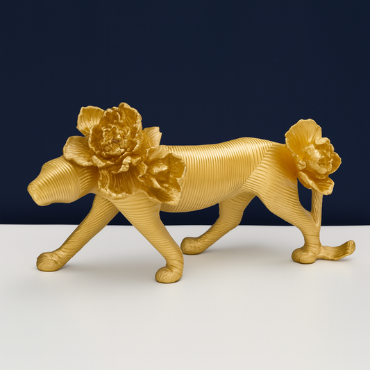 Panther Sculpture with Gold-Accented Florals