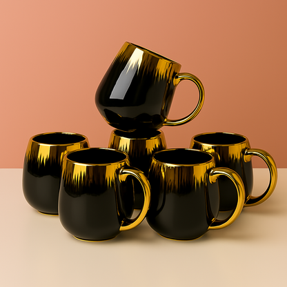 Classic Black Ceramic Coffee Mugs – Set of 6