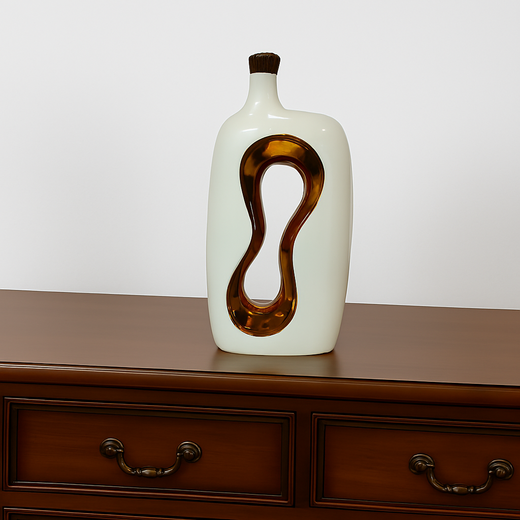 Modern White Ceramic Vase with Abstract Cut-Out Design