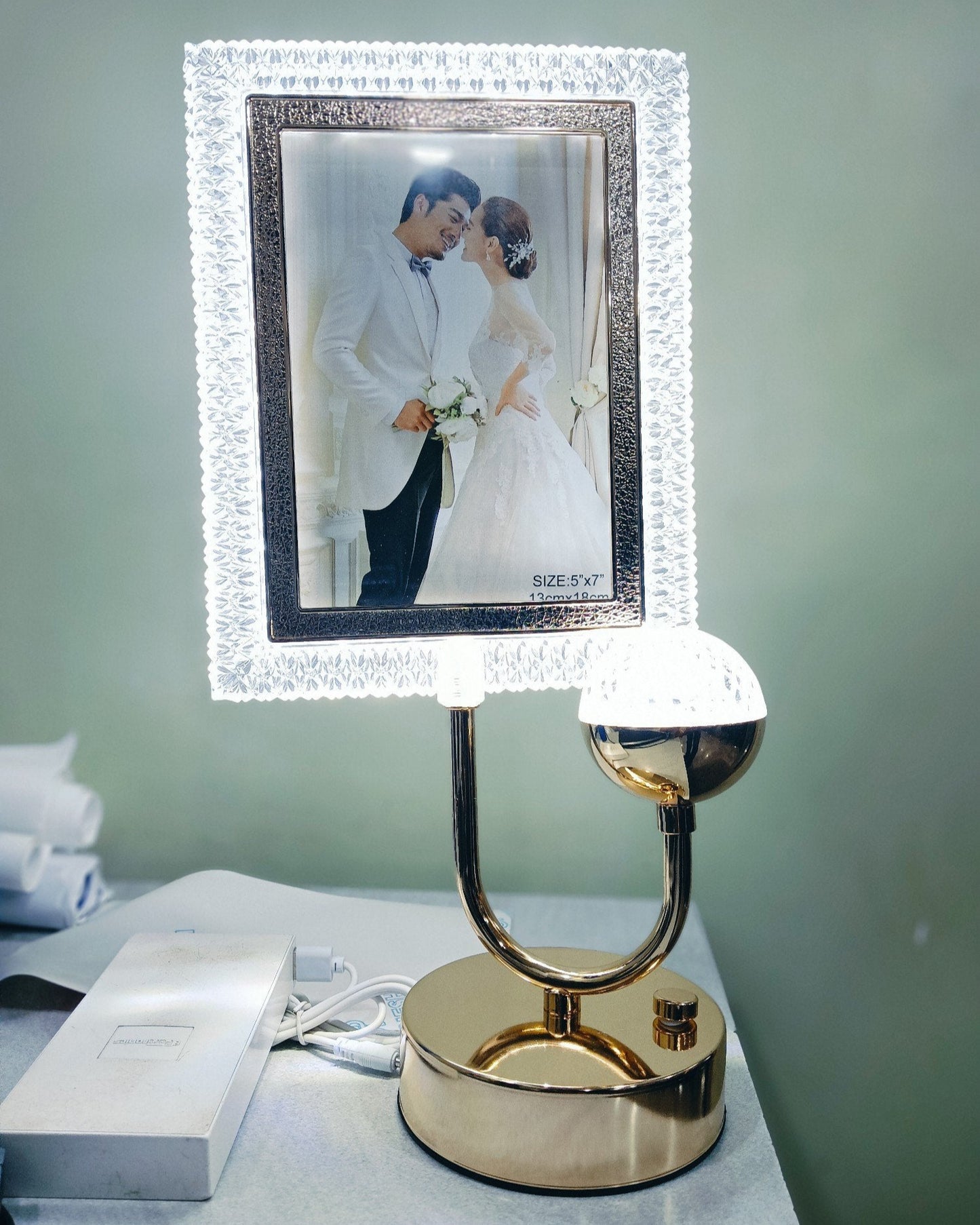 Crystal & Gold Photo Frame – Elegant Tabletop Picture Frame (5x7 inch)