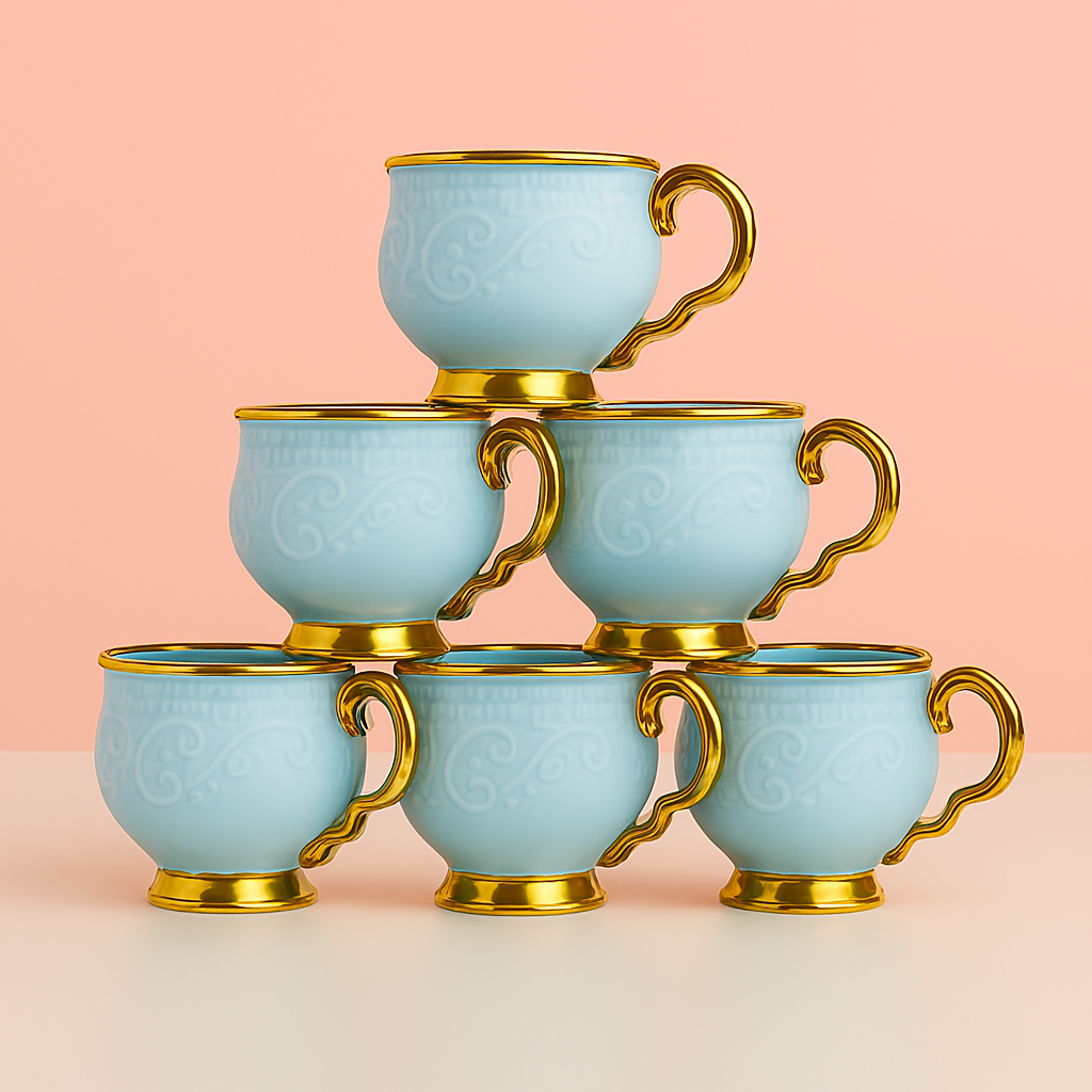 Royal Luxury Ceramic Mug Set with Golden Detailing – Set of 6