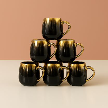 Classic Black Ceramic Coffee Mugs – Set of 6