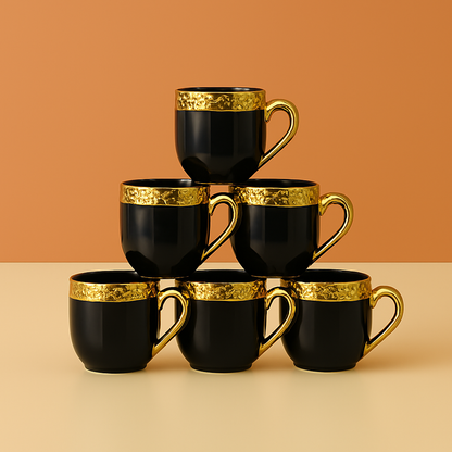 Luxury Ceramic Tea & Coffee Mug Set with Golden Rim – Set of 6