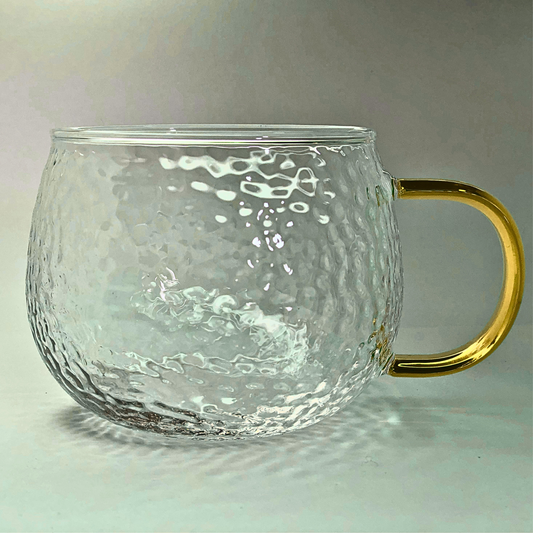 Textured Glass Mug Set – Set of 2 | Elegant Gold Handle