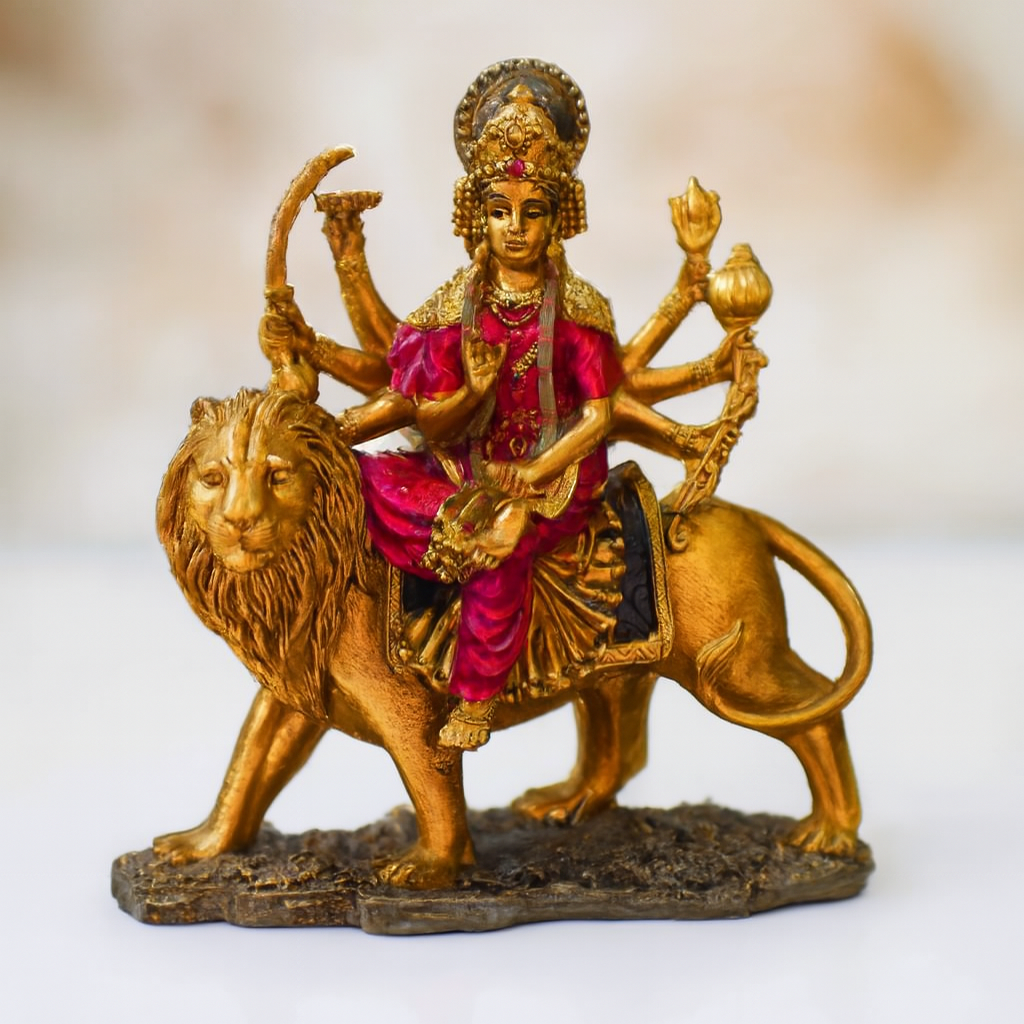 Goddess Durga Idol on Lion (Multicolor)