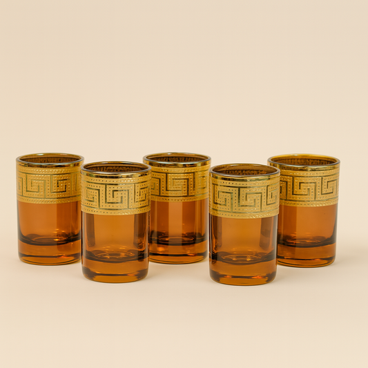 Amber Glass Set with Gold Rim (Set of 6)