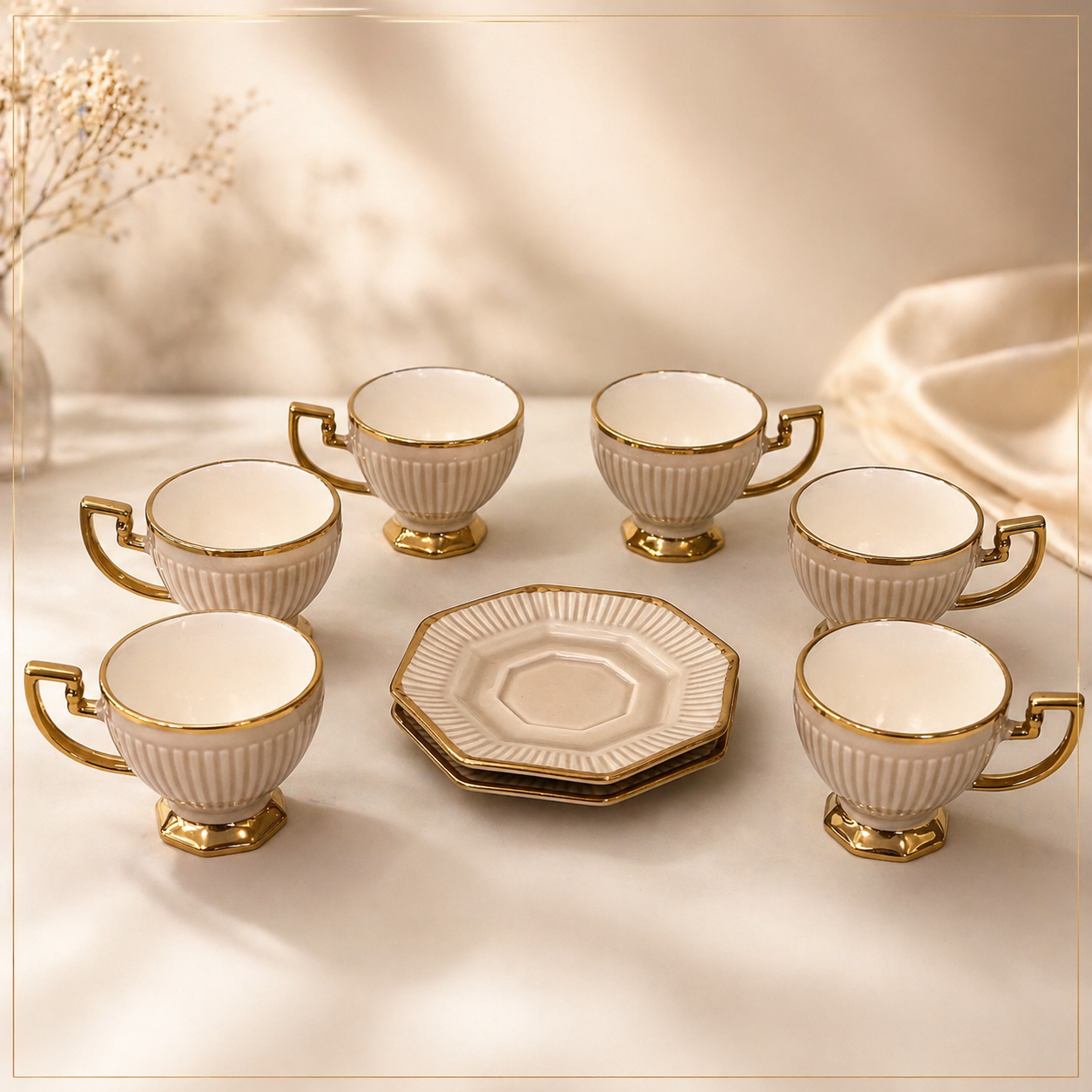 Royal Purple and beige Ceramic Tea Cup & Saucer Set with Gold Finish