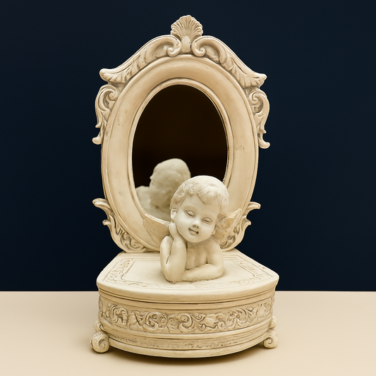 Cherub Mirror Sculpture – Vintage Ivory Table Décor