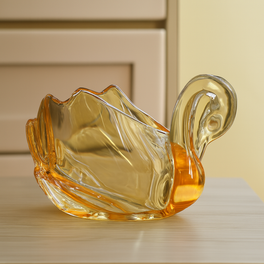 Amber Glass Swan Bowl