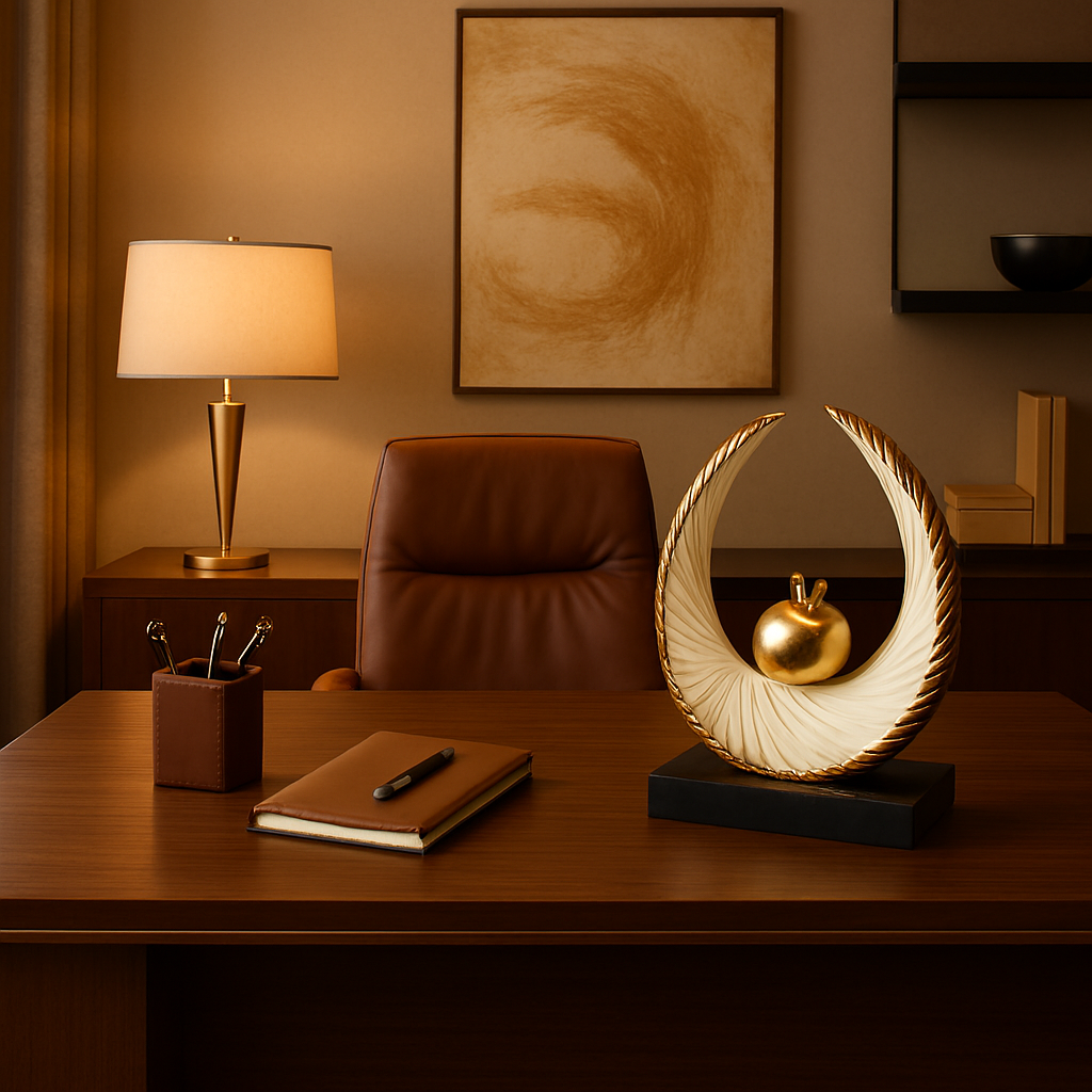 Modern Abstract Decorative Sculpture with Golden Apple Accent