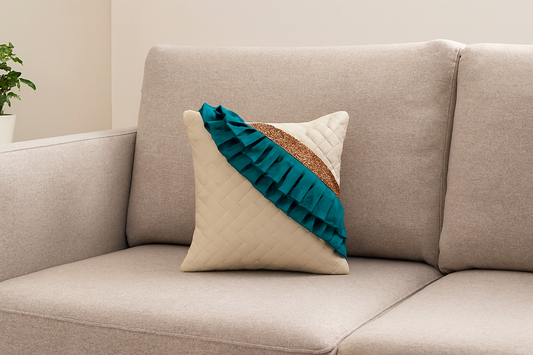 teal frill gold accent cushion covers