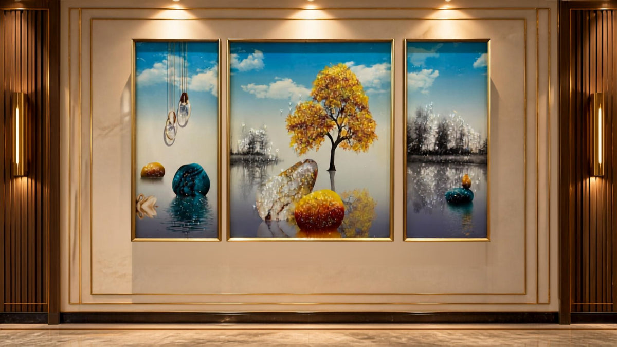 GOLDEN TREE WALL ART SET - CRYSTAL WORK