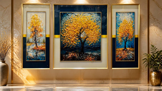 GOLDEN TREE WALL ART SET - CRYSTAL WORK
