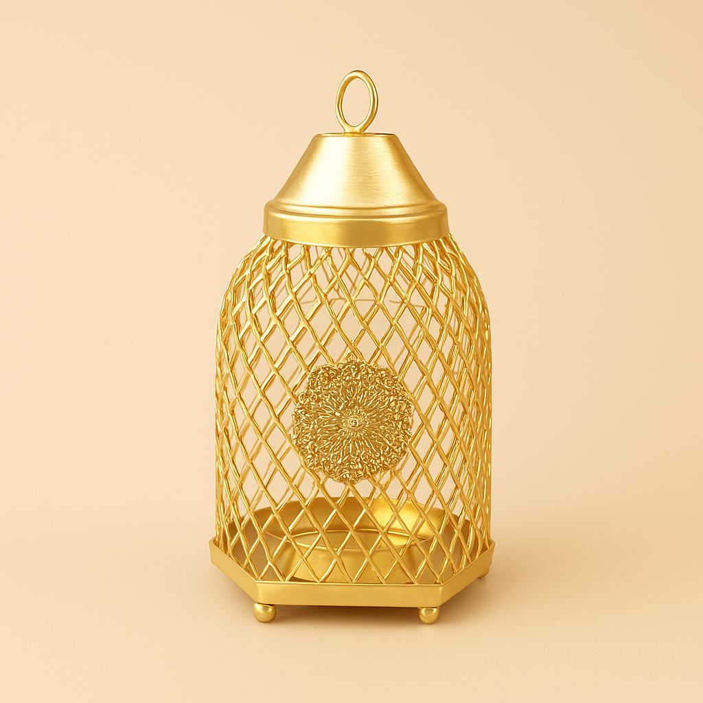 Golden Lattice Candle Lanterns (Set of 2)