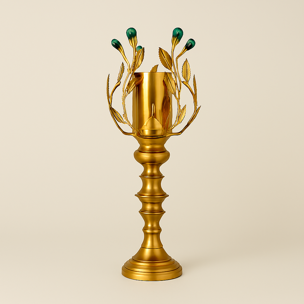 Golden Candle Holder with Leaf Design