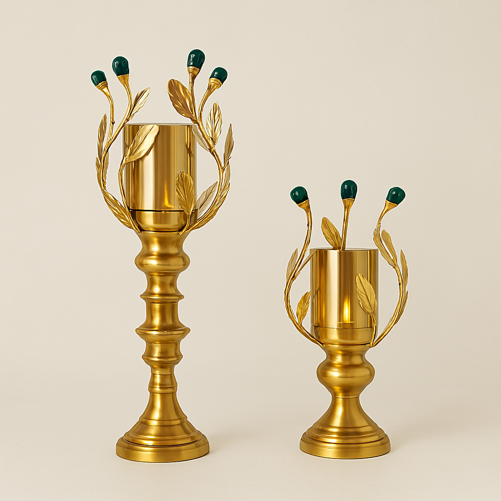 Golden Candle Holder with Leaf Design