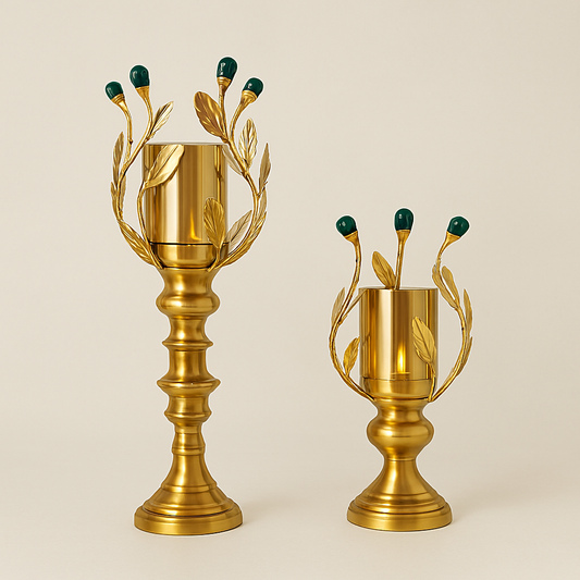Golden Candle Holder with Leaf Design