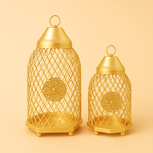 Golden Lattice Candle Lanterns (Set of 2)