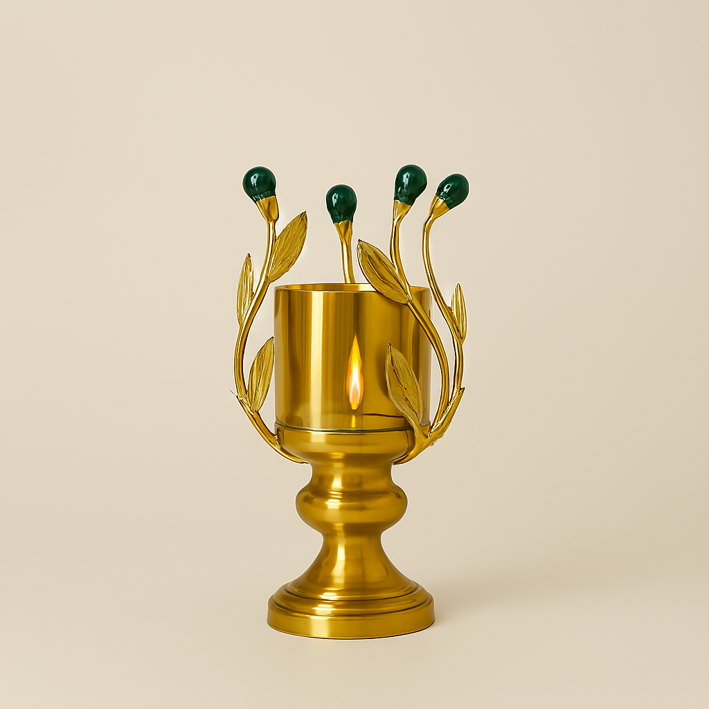 Golden Candle Holder with Leaf Design