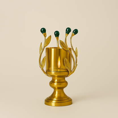 Golden Candle Holder with Leaf Design