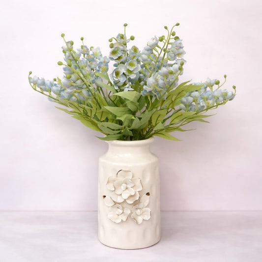 Ceramic Vase with Artificial Blue Flower Sticks