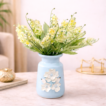 Ceramic Vase with Artificial Blue Flower Sticks