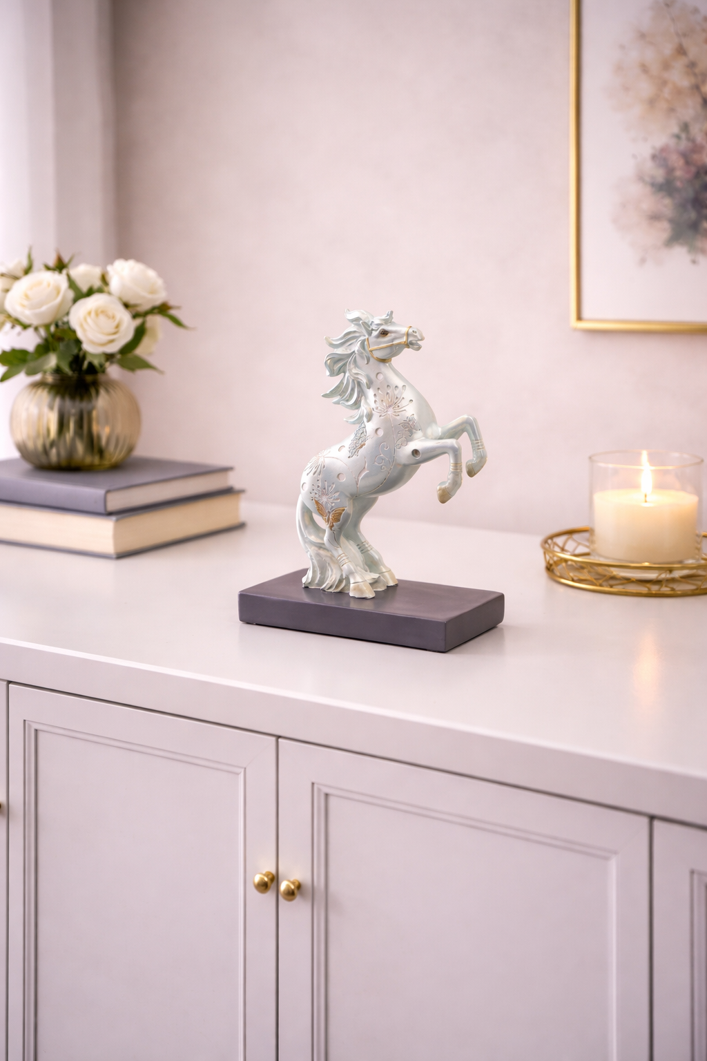 white gold horse decor